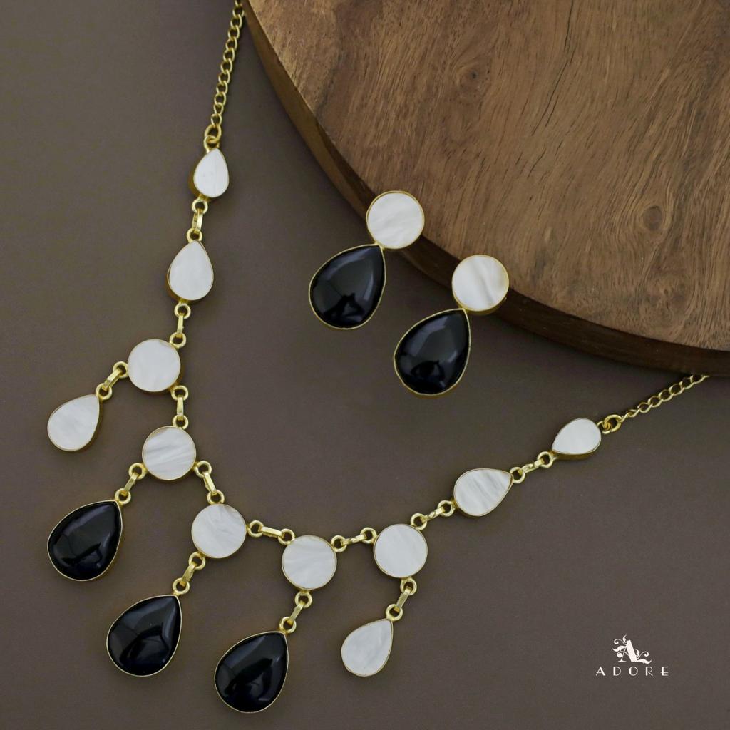 Glossy Round Drop MoP Neckpiece with Earring