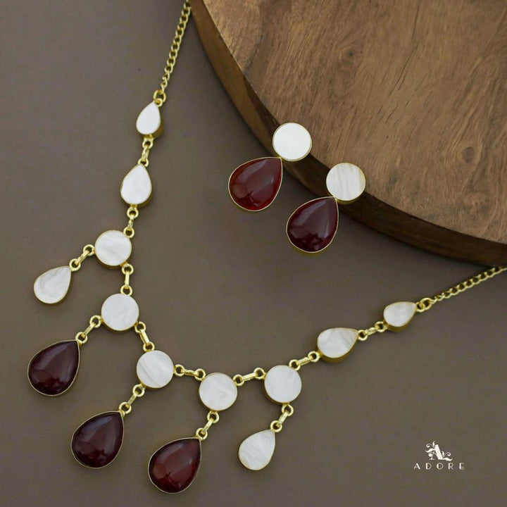 Glossy Round Drop MoP Neckpiece with Earring