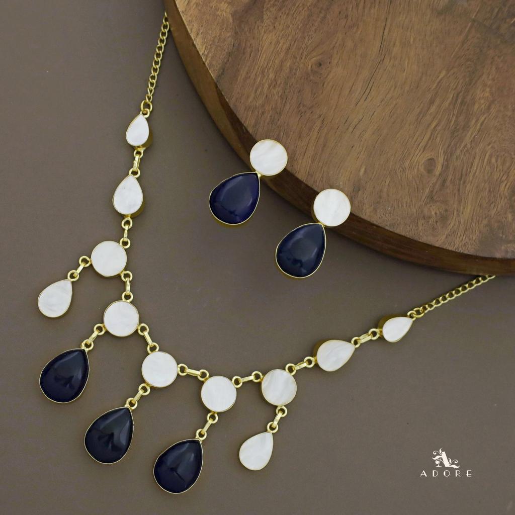 Glossy Round Drop MoP Neckpiece with Earring