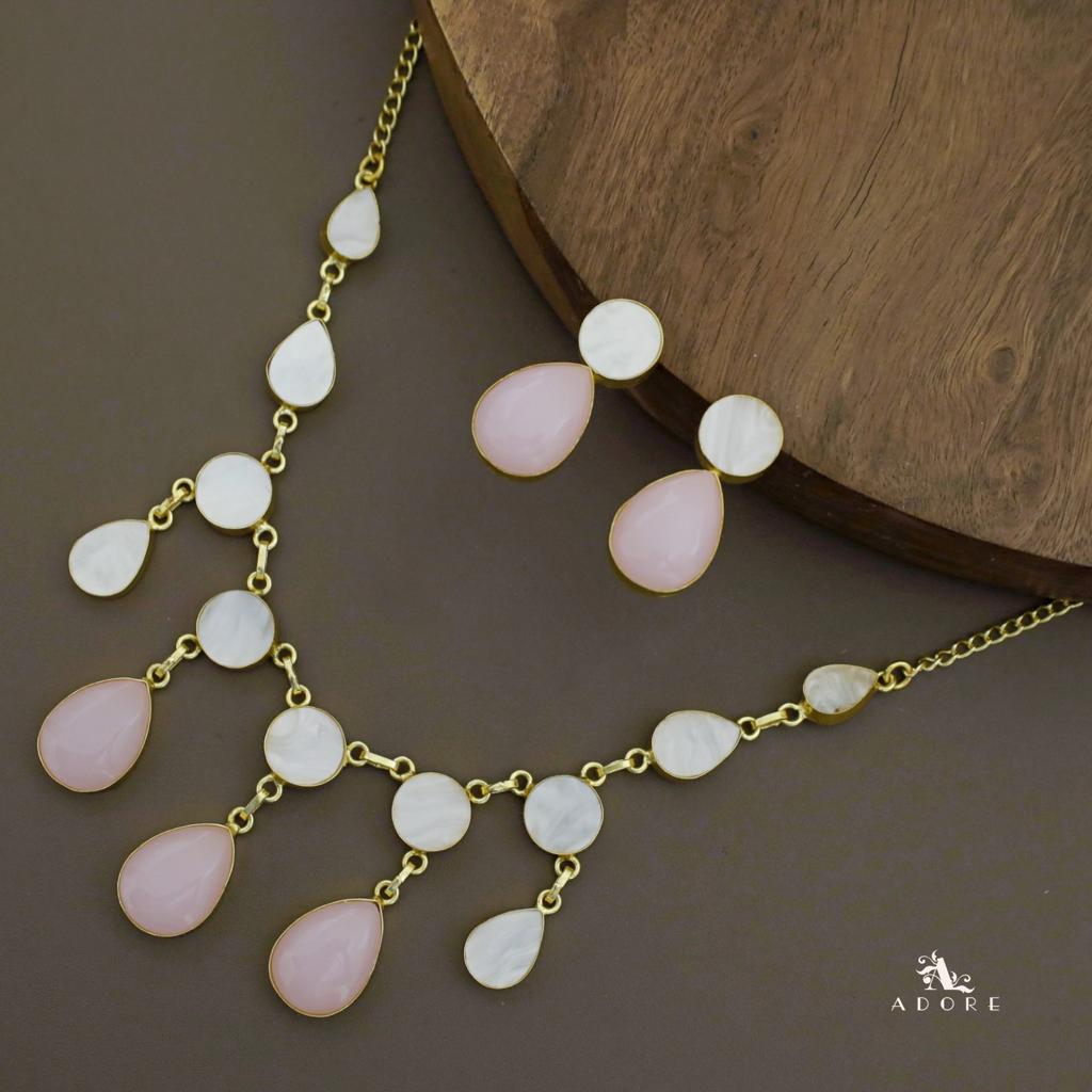Glossy Round Drop MoP Neckpiece with Earring