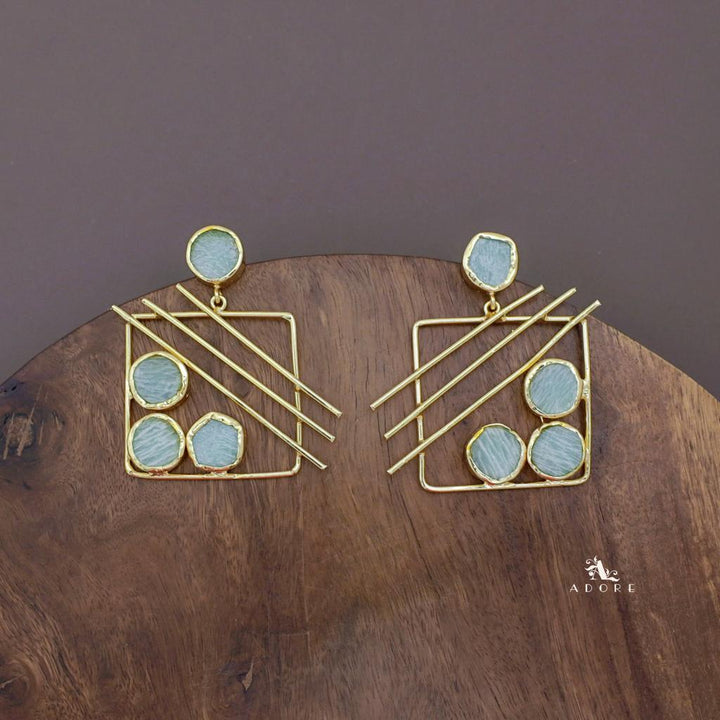 Golden Square Triple Line Raw Stone Earring