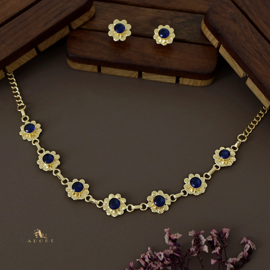 Tarini Pearl Golden Flower Glossy Neckpiece with Studs