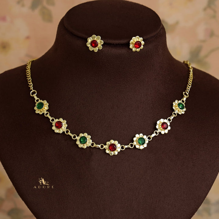 Tarini Pearl Golden Flower Glossy Neckpiece with Studs