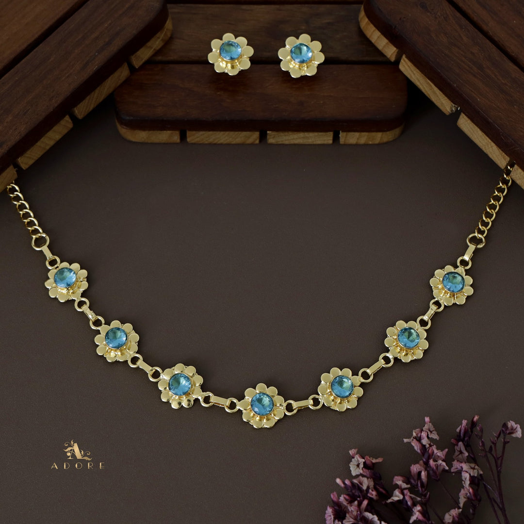 Tarini Pearl Golden Flower Glossy Neckpiece with Studs