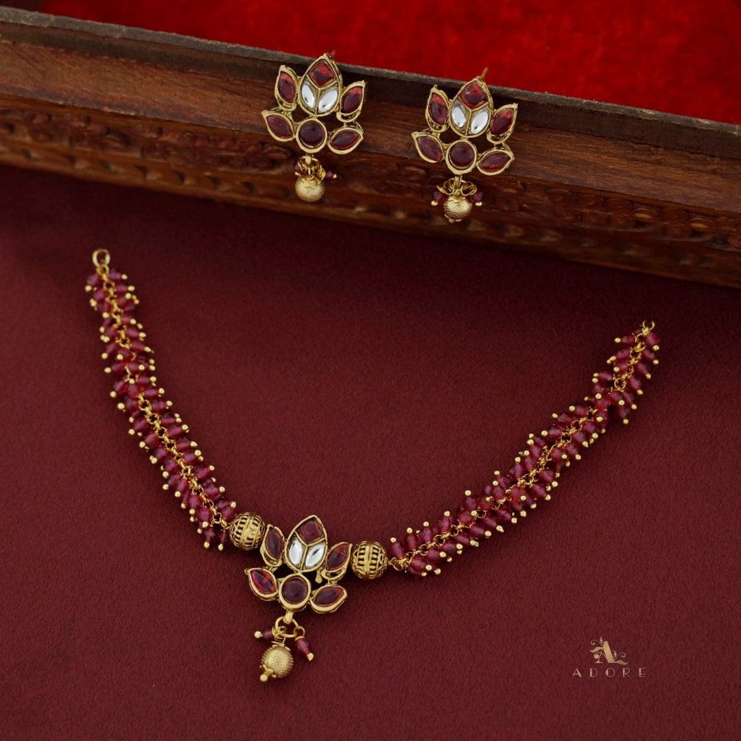 Dakshaja Cluster Pearl Lotus Neckpiece with Earring