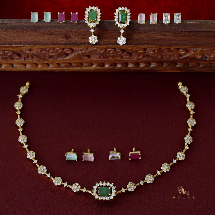 Vidurya Interchangeable Short AD Neckpiece With Earring