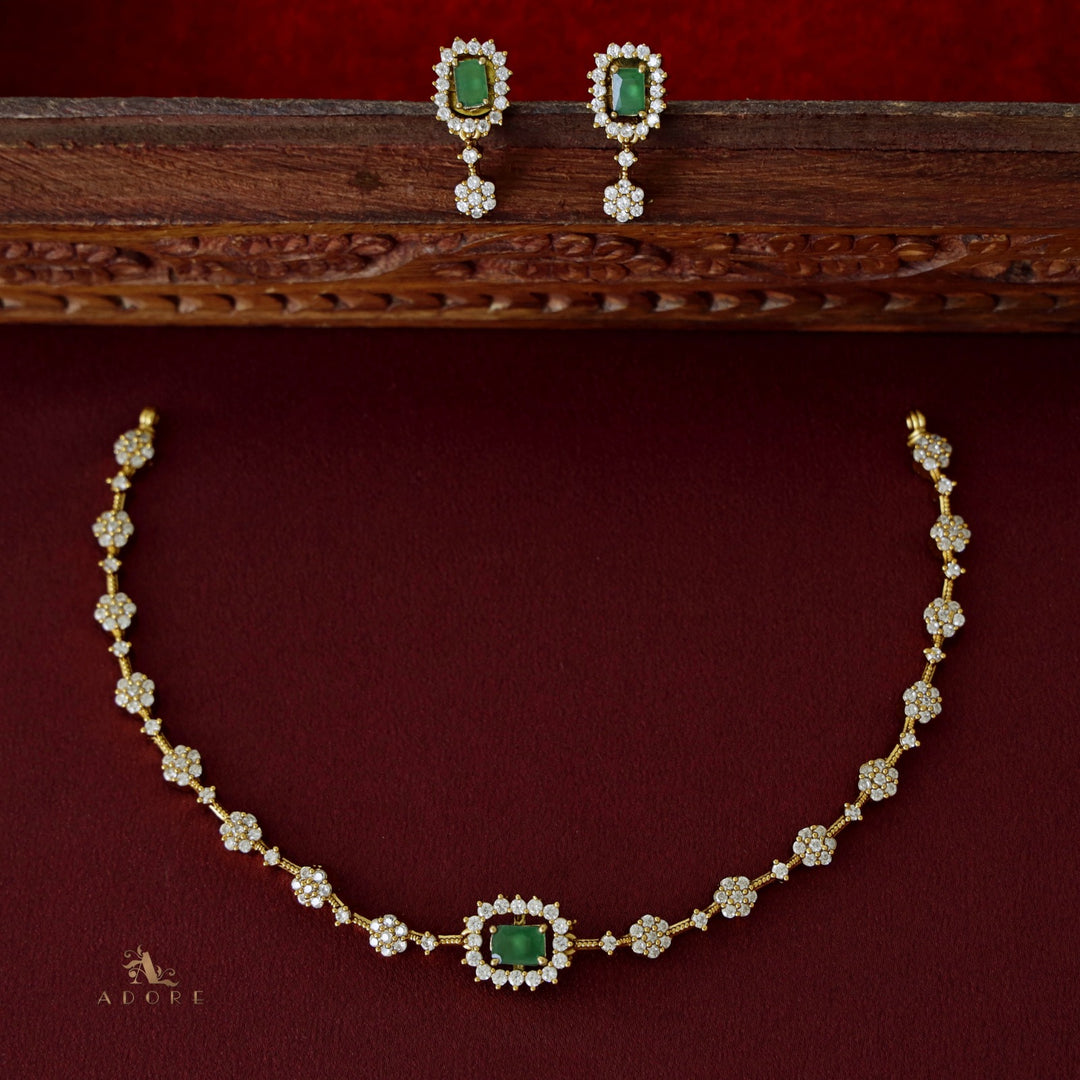 Vidurya Interchangeable Short AD Neckpiece With Earring