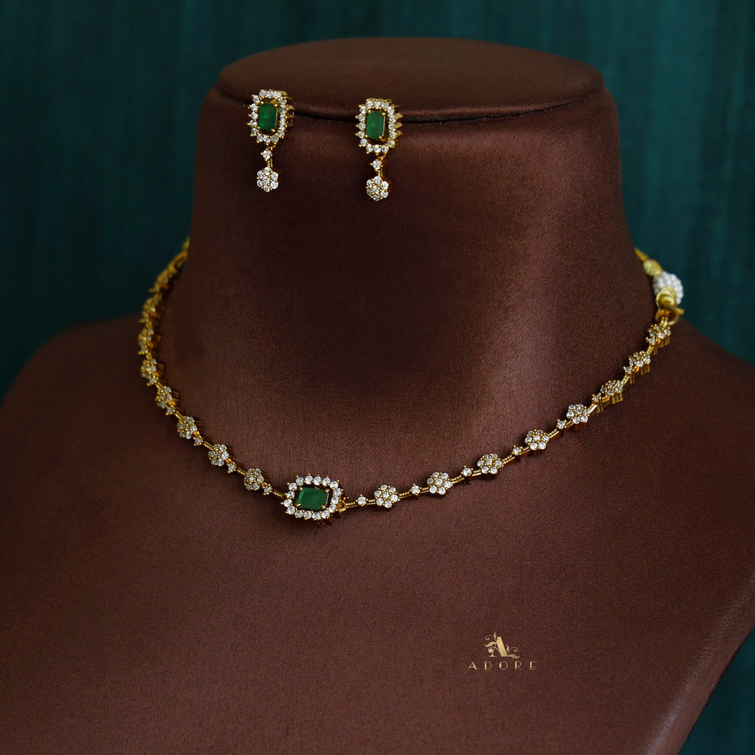 Vidurya Interchangeable Short AD Neckpiece With Earring