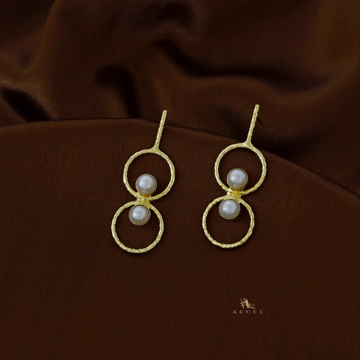 Ariesa Textured Pearl Twin Circle Earring