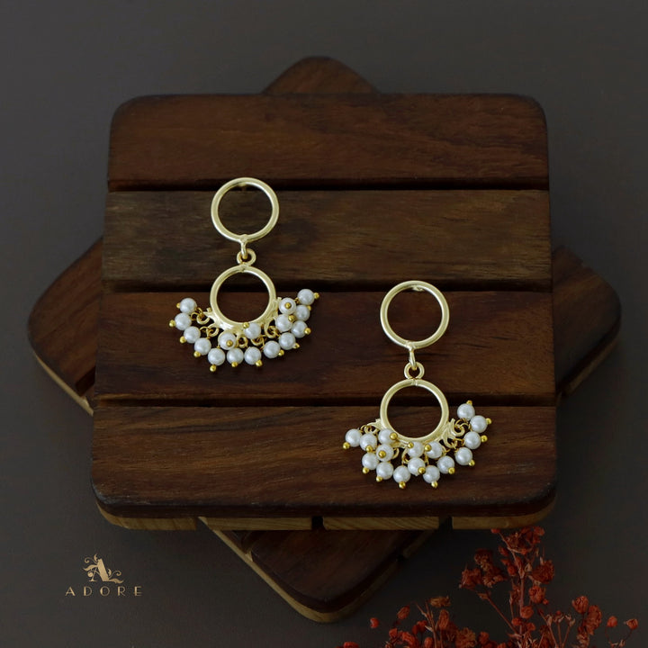 Golden Twin Circle Cluster Pearl Earring