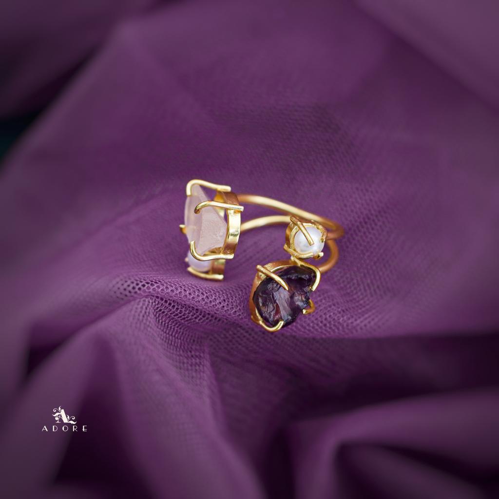 Golden Claw Dual Raw Stone + Pearl Ring
