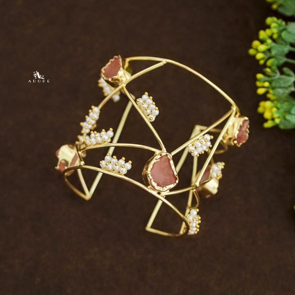 Golden 5 Raw Stone Cluster Pearl Bangle