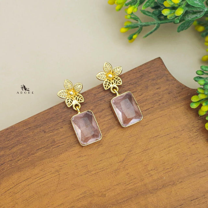 Golden Night Flower Glossy Rectangle Earring