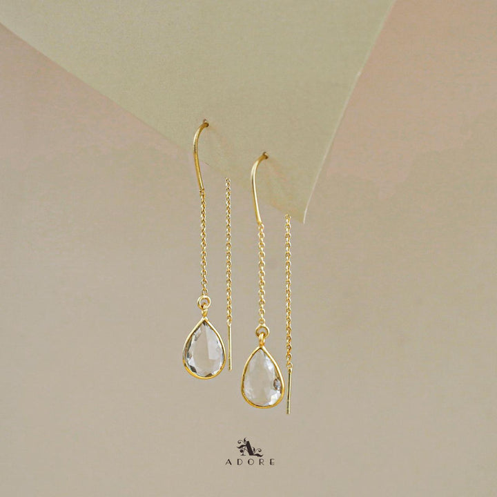 Fiyona Glossy Drop Chain Needle And Thread Earring