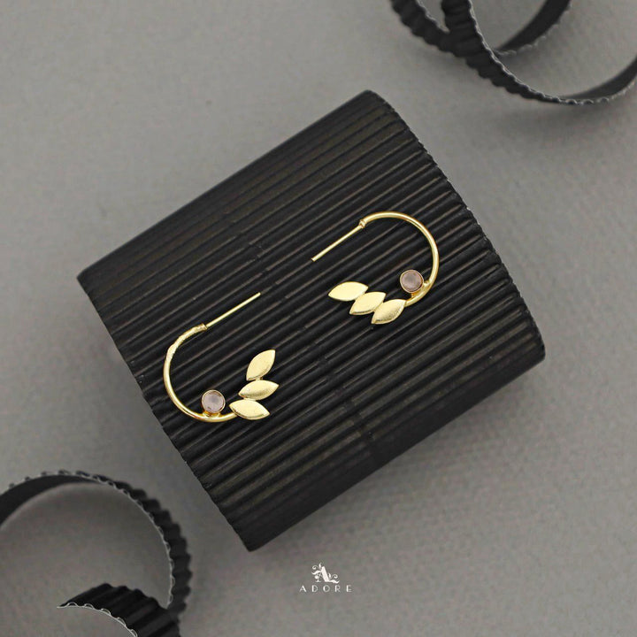 Delna Open Circle Leaf Stone Earring