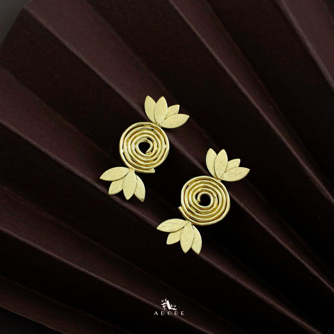Zehra Golden Hammered Swirl Tri Leaf Earring