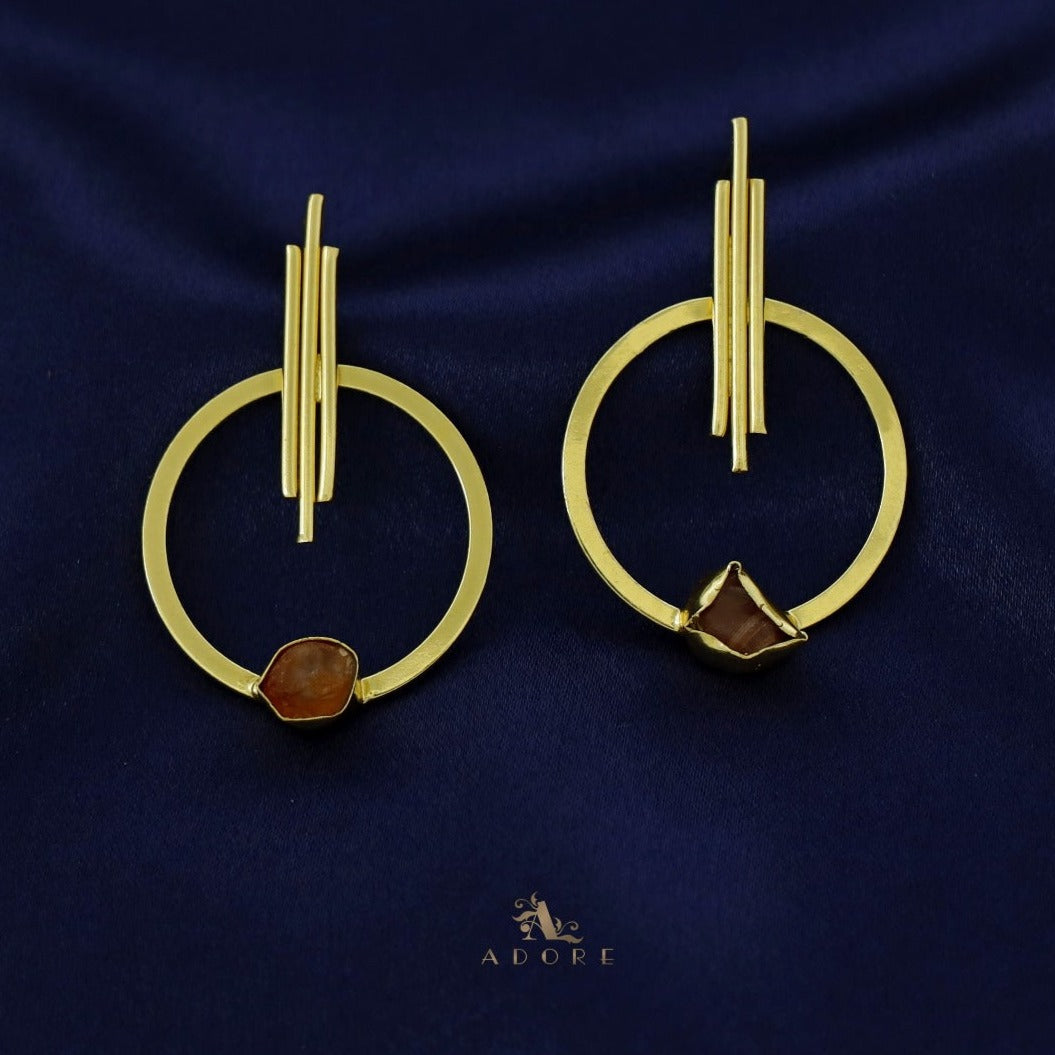 Laura Golden Sticky Round Raw Stone Earring