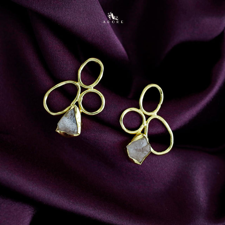 Golden Circle And Oval Raw Stone Earring