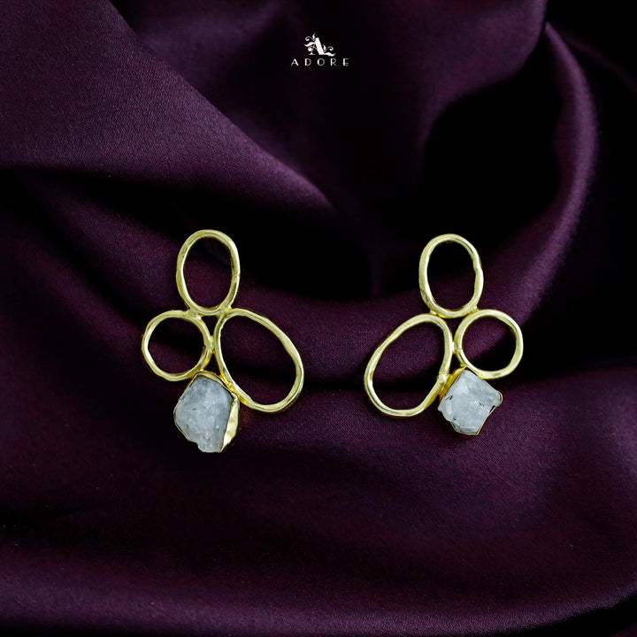 Golden Circle And Oval Raw Stone Earring