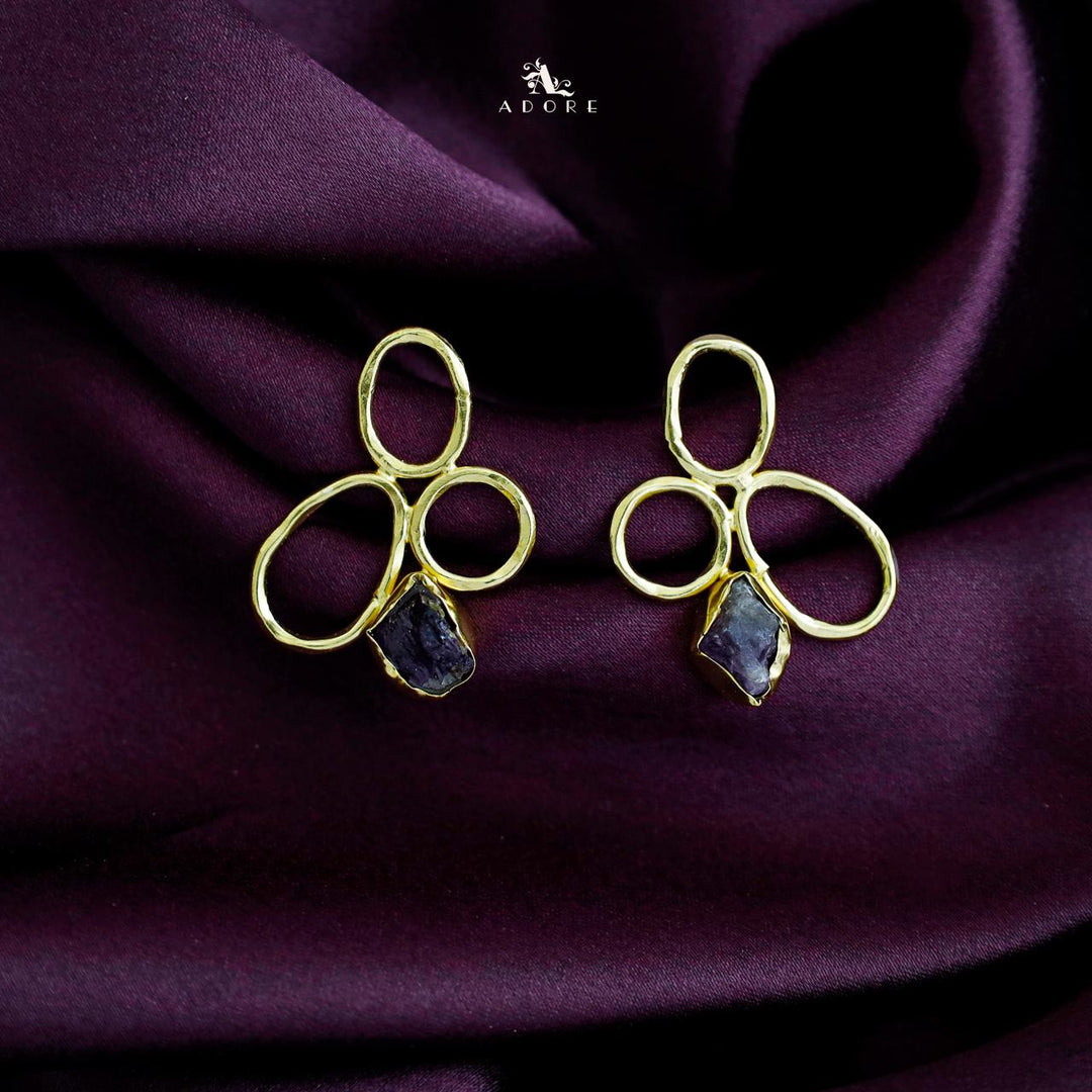 Golden Circle And Oval Raw Stone Earring