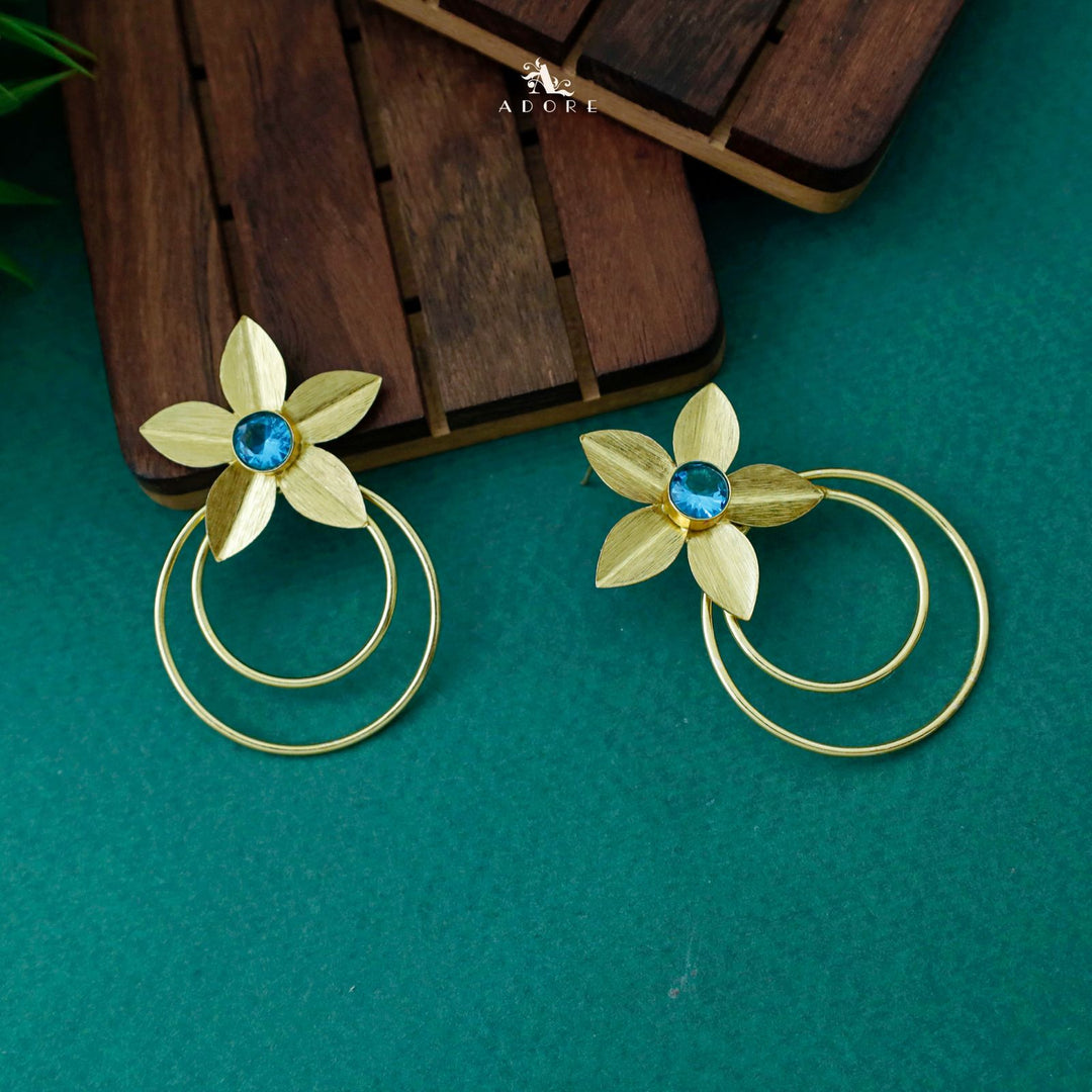 Golden Dual Circle And Penta Leaf Glossy Earring