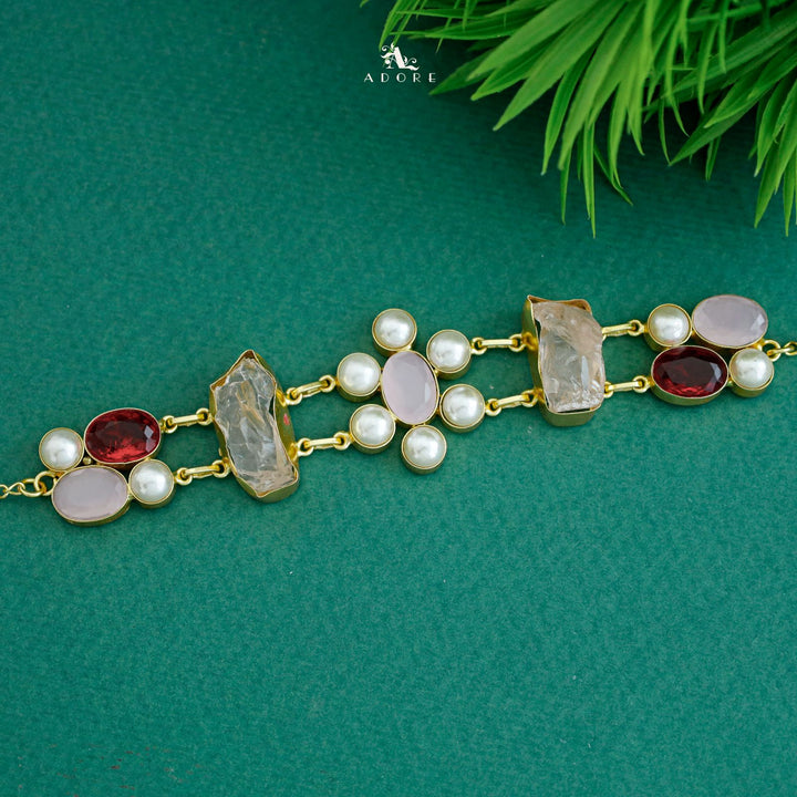 Dual Oval Glossy Pearl Raw Stone Choker