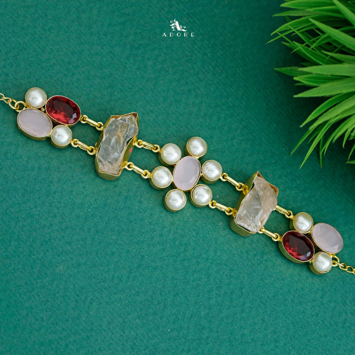 Dual Oval Glossy Pearl Raw Stone Choker