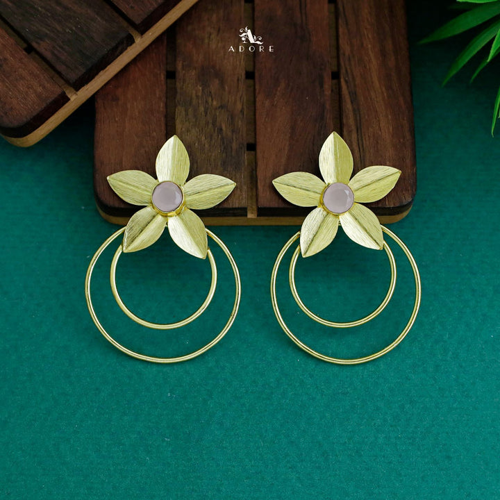 Golden Dual Circle And Penta Leaf Glossy Earring