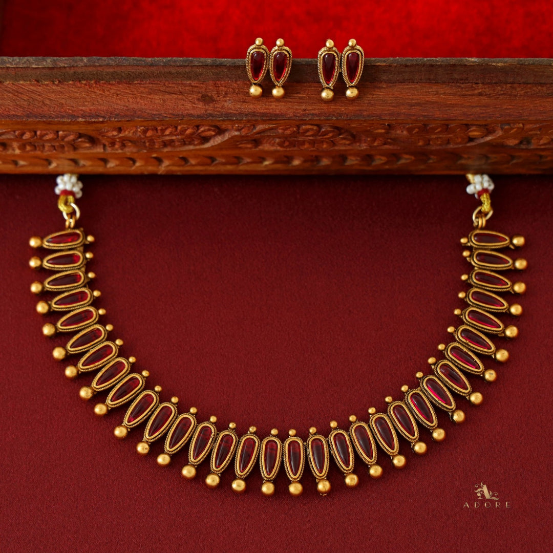 Saanvi Golden Ball Short Neckpiece with Earring