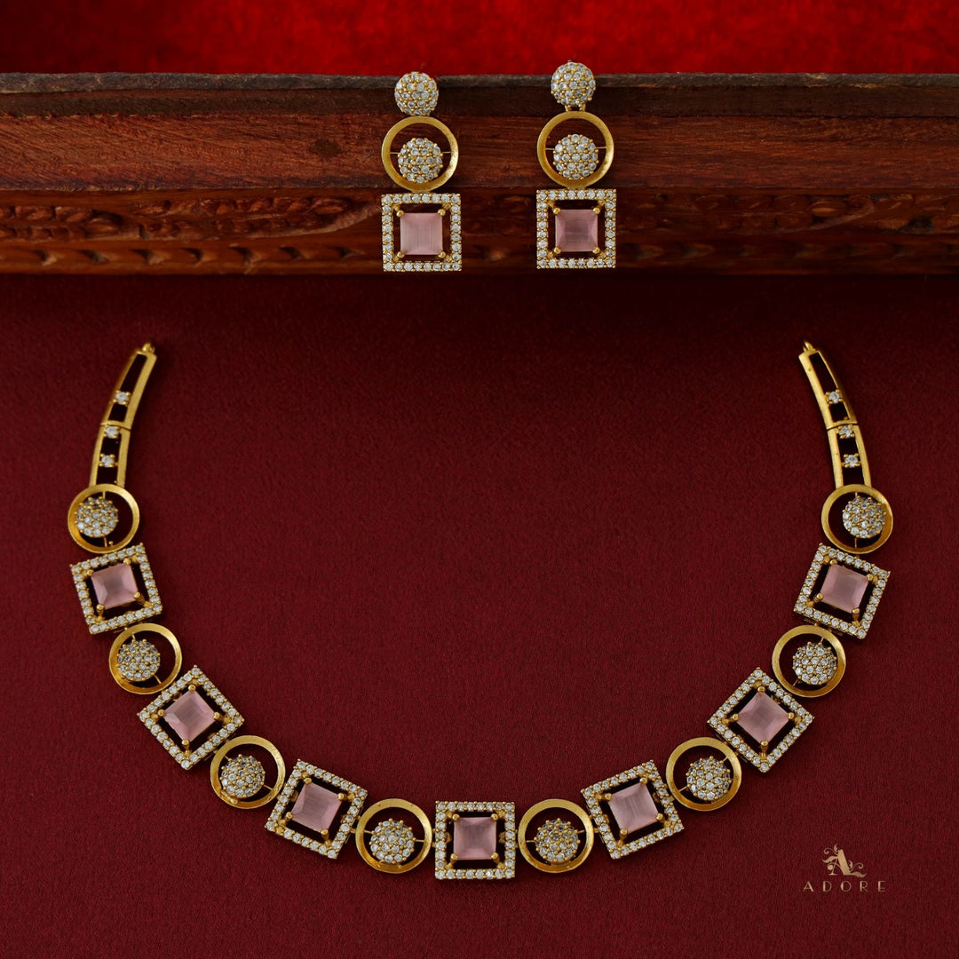 Yashvi Glossy Diamond Circle Short Neckpiece with Earring