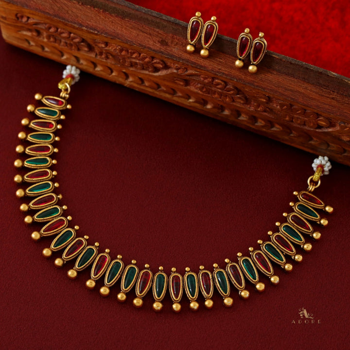 Saanvi Golden Ball Short Neckpiece with Earring