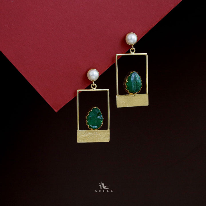 Golden Box And Drop Dyed Stone Pearl Earring