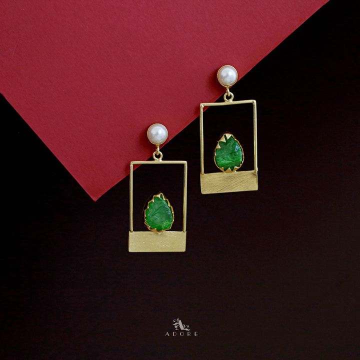 Golden Box And Drop Dyed Stone Pearl Earring