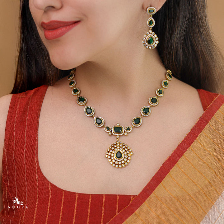 Jyotika Emerald Drop Neckpiece With Earring