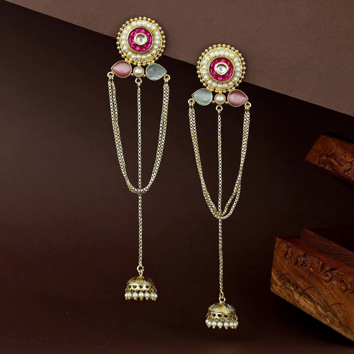 Golden Circle Pearl Glossy Hanging Kashmiri Jhumka