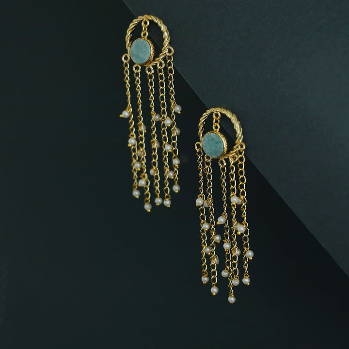 Aveline Golden Twisted Circle Tassel Pearl Earring