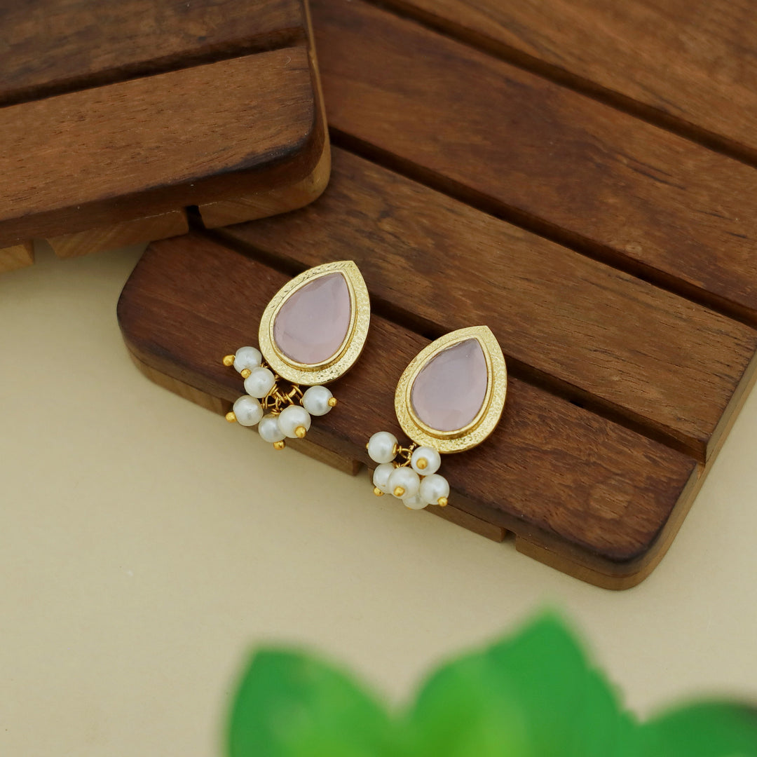 Giada Textured Drop Glossy Stone Pearl Earring