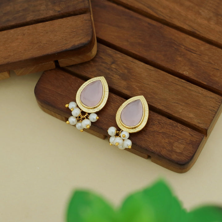 Giada Textured Drop Glossy Stone Pearl Earring