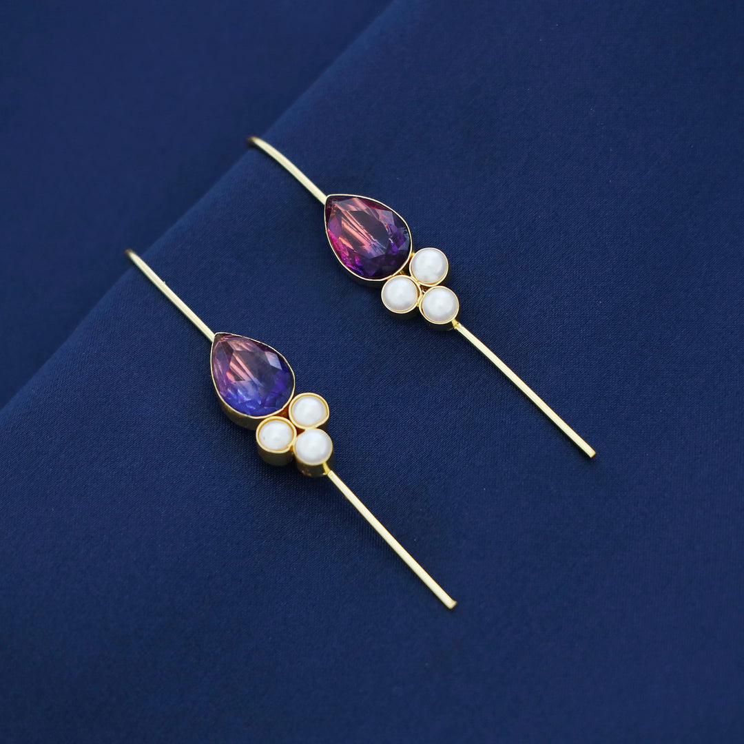 Golden Tri Pearl Glossy Drop Ear-Cuff (Set Of 2)