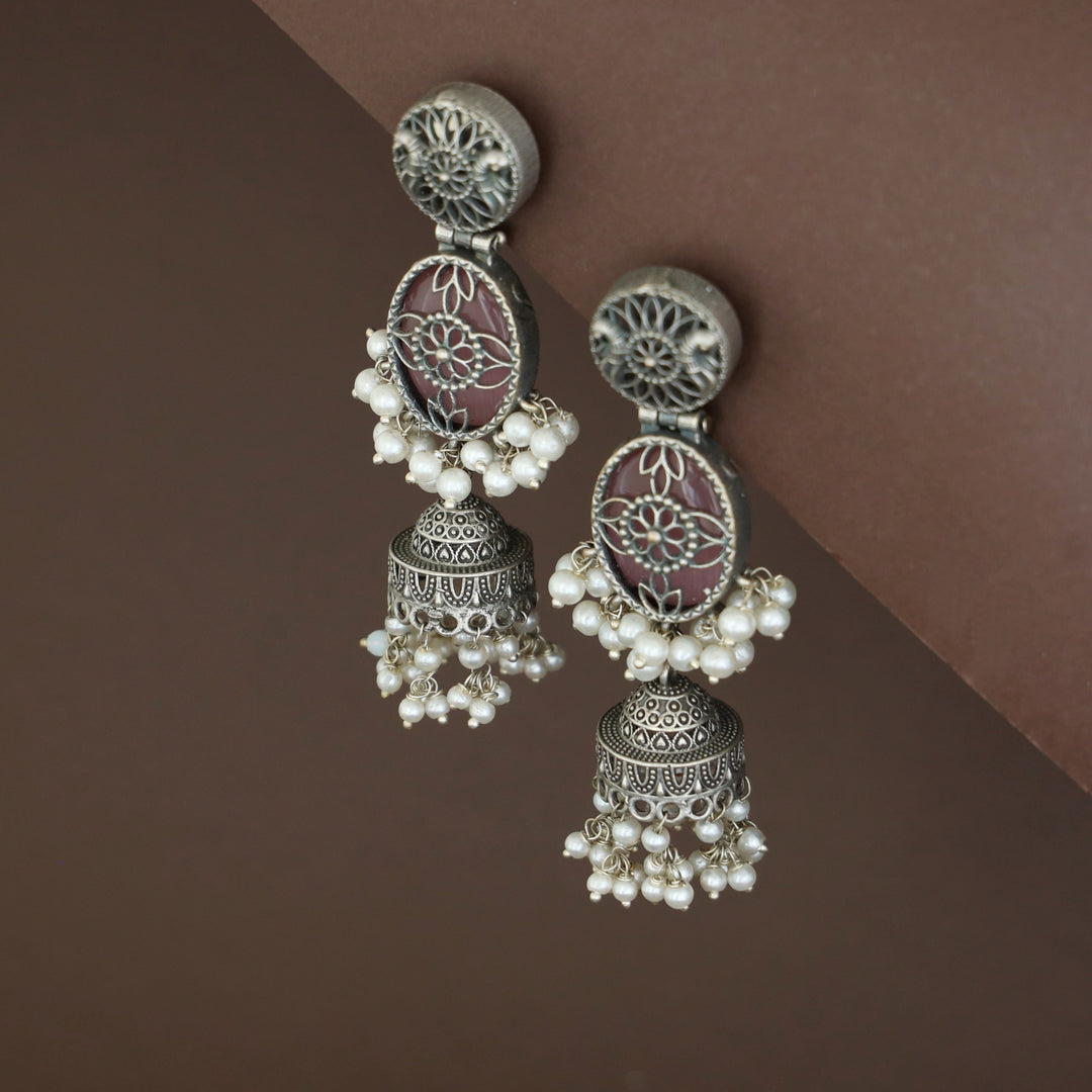 Antique Flower Oval Cluster Pearl Jhumka