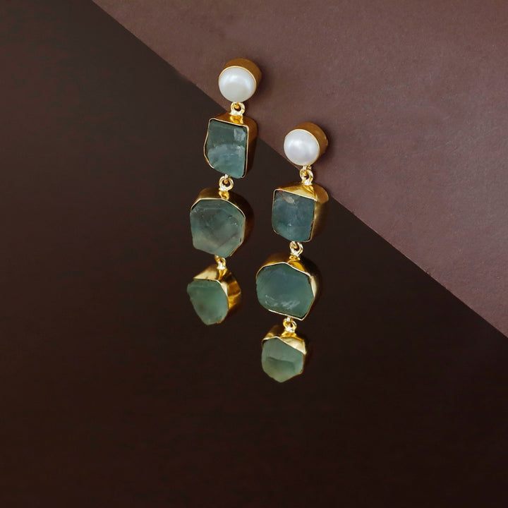 Tri Candy Raw Stone Pearl Earring