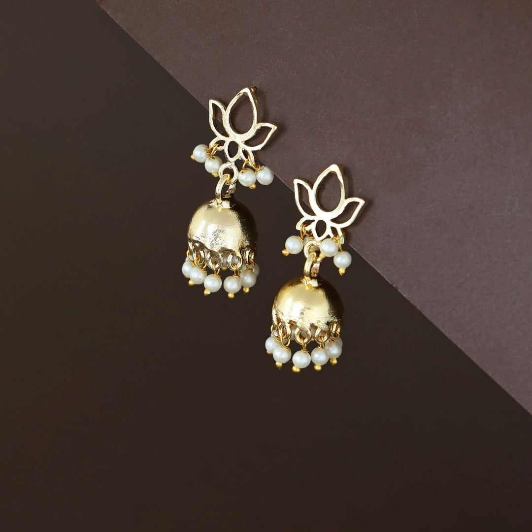 Golden Lotus Pearl Jhumka