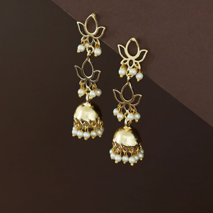 Golden 2 Layer Lotus Pearl Jhumka