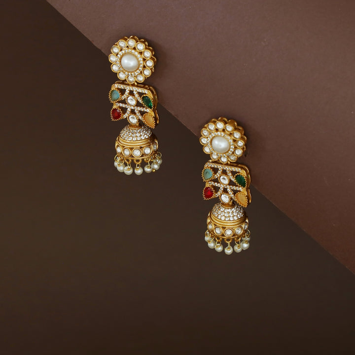 Rakhi Floral Pearl Kundan Jhumka