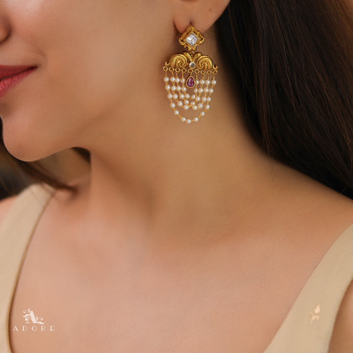 Avantika Diamond Circle Dew Drop Pearl Cluster Earring