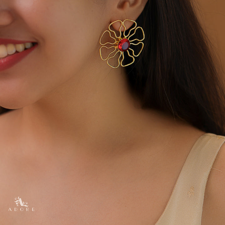 Henley Golden Floral Glossy Stone Earring