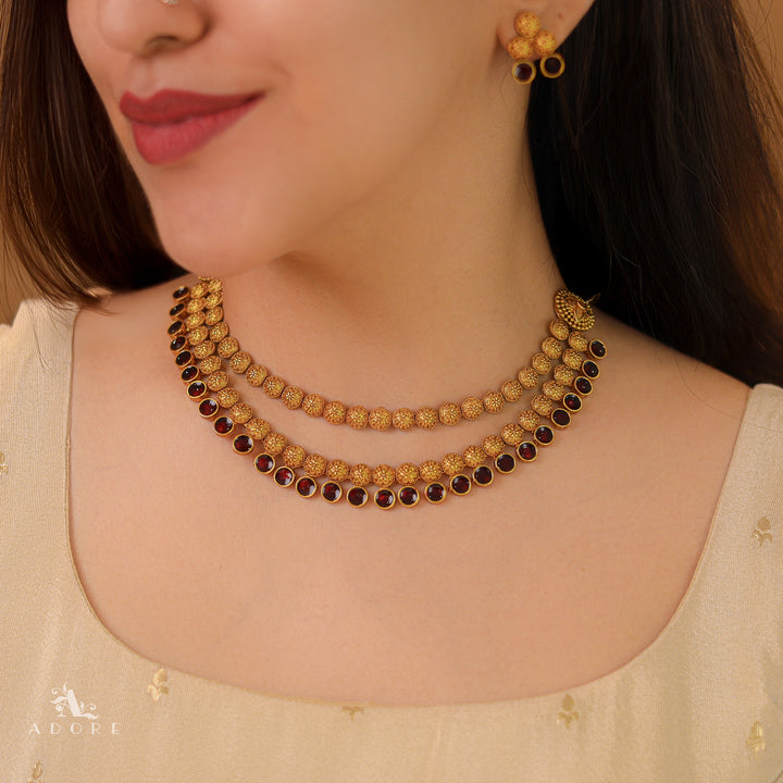 Gatha 2 Layer Enamel Circle Short Neckpiece With Earring