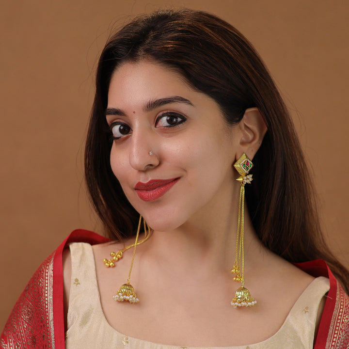 Kashmiri Golden Long Ghungroo Jhumka