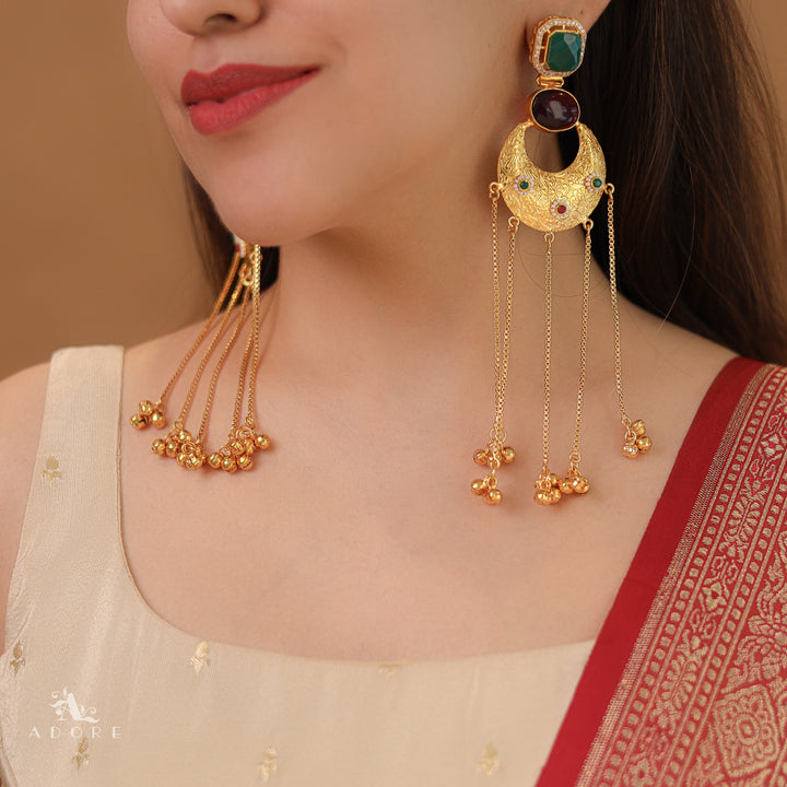 Aadya Half Moon Hanging Ghungroo Kashmiri Earring