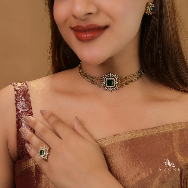 Hansini 6 Layer Square Pendant AD Stone Combo